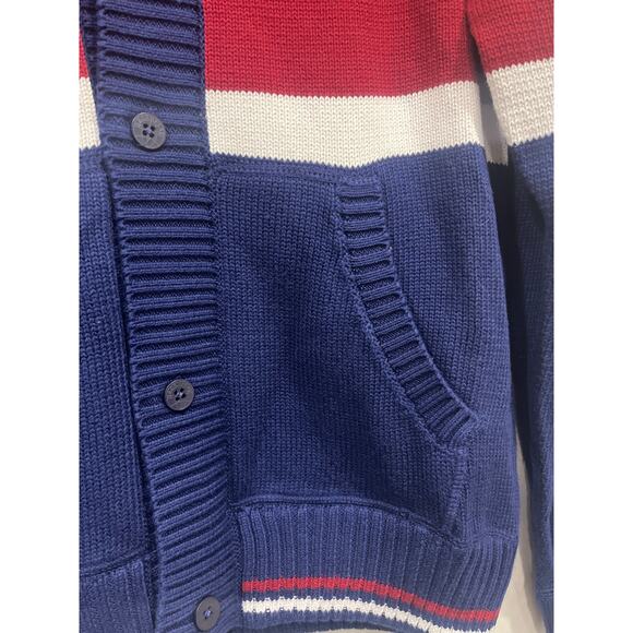Born Fly Cardigan Long Sleeve Knit Sweater Mens Small Blue Maroon Striped - Picture 5 of 7